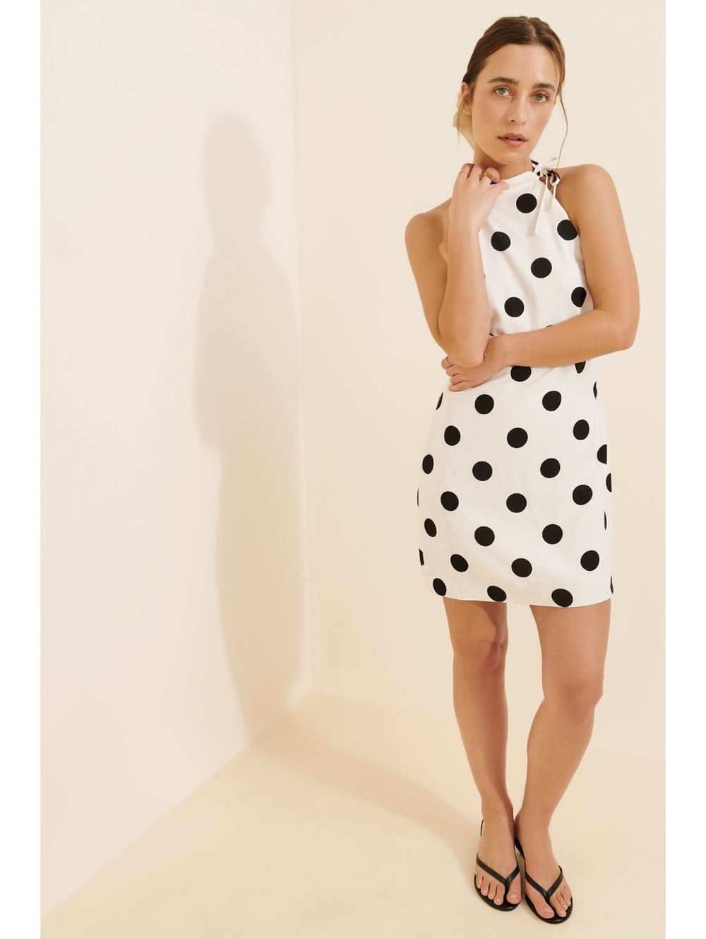 HUTCH Anthropologie Linen Blend A-line Polka Dot Mini Slip Dress
